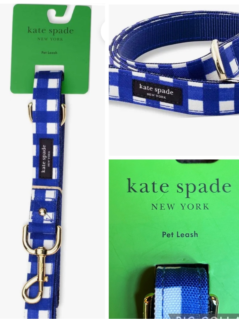 Kate Spade New York Navy Gingham Dog Leash NEW S/M